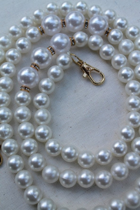 105cm Krem İncili Taş Detaylı Dekoratif Çanta Askısı - 2