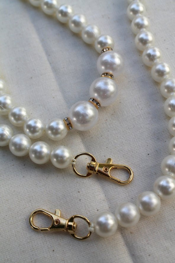 105cm Krem İncili Taş Detaylı Dekoratif Çanta Askısı - 3