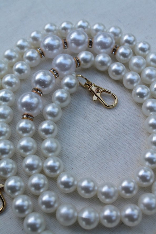 105cm Krem İncili Taş Detaylı Dekoratif Çanta Askısı - 4