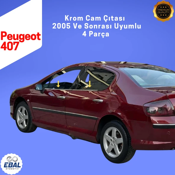Peugeot 407 Krom Cam Çıtası 4 Parça 2005 ve Sonrası Paslanmaz Çelik - Resim 3