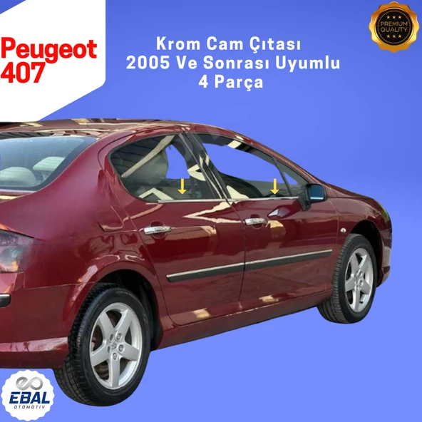 Peugeot 407 Krom Cam Çıtası 4 Parça 2005 ve Sonrası Paslanmaz Çelik - Resim 4