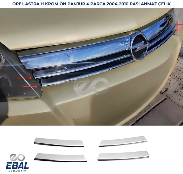 Opel Astra H Krom Ön Panjur 4 Prç. 2004-2010 Arası P. Çelik(HB) ürün görseli 1