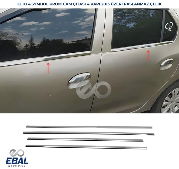 Renault Clio 4 Symbol Krom Cam Çıtası 4 Prç. 2013 Üzeri P. Çelik ürün görseli