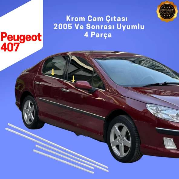 Peugeot 407 Krom Cam Çıtası 4 Parça 2005 ve Sonrası Paslanmaz Çelik - Resim 2