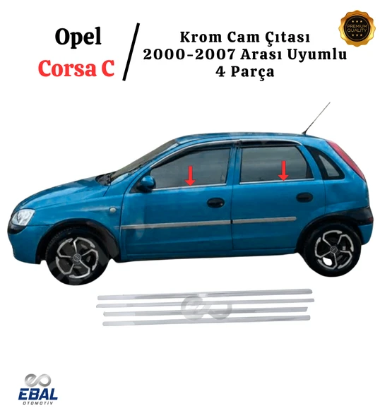 Opel Corsa C Krom Cam Çıtası 4 Parça 2000-2007 P. Çelik ürün görseli