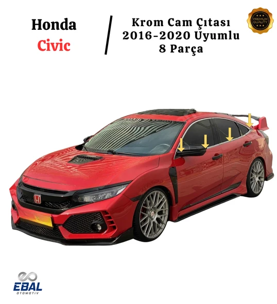 Honda Civic Krom Cam Çıtası 8 Parça P.çelik 2016-2020 Paslanmaz Çelik - Resim 4