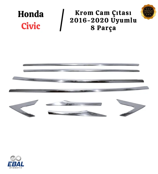 Honda Civic Krom Cam Çıtası 8 Parça P.çelik 2016-2020 Paslanmaz Çelik - Resim 3