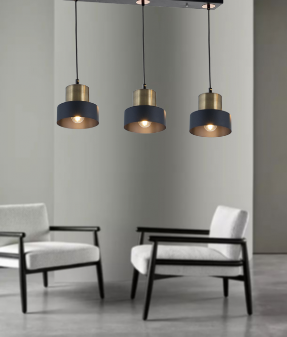 TT Aydınlatma TT031-3S-SY-ESK  Mat Siyah-Eskitme 3 lü Sıralı Avize - 3