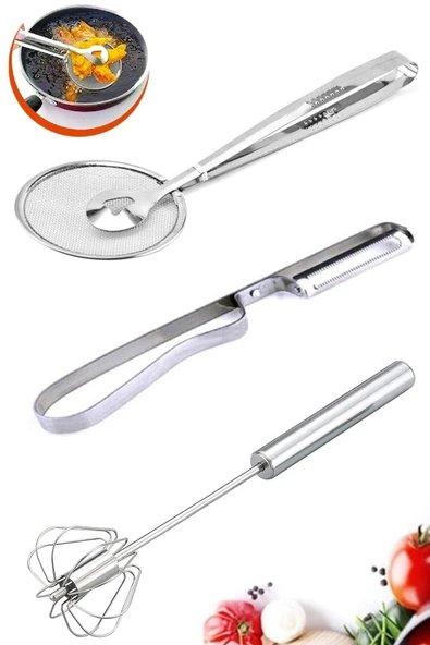 Tilbe Home Metal Yan Soyacak Patates Soyacak Basmalı Çelik Yumurta Çırpıcı Yağ Patates Kızartma Kevgir Maşası
