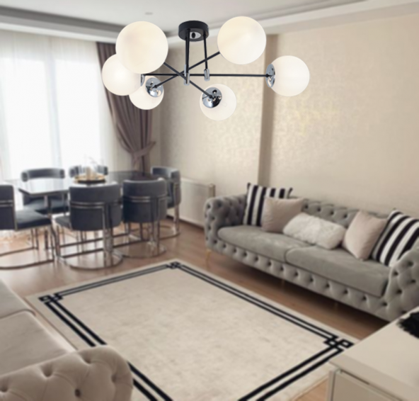 TT Aydınlatma TT027-6 SY-KR  Mat Siyah - Krom 6 lı Lüks Avize - 3