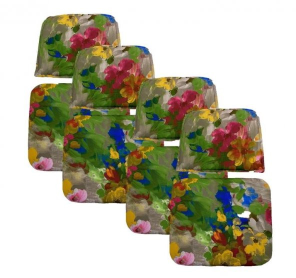 Knsz minder seti 4 lü mazlum çiçek desen oturma ve sırt tel sandalyesi minderi bir arada