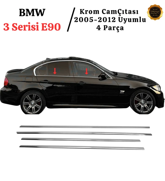 BMW 3 Seri E90 Krom Cam Çıtası 4 Parça 2005-2012 P. Çelik ürün görseli