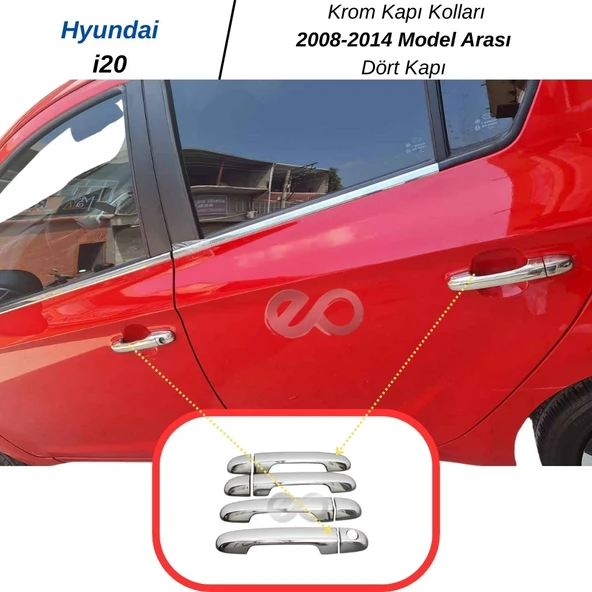 Hyundai i20 Krom Kapı Kolu 4 Kapı 2008-2014 ARASI Paslanmaz Çelik - Resim 2