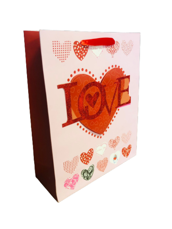 KARTON ÇANTA LOVE MODELİ PEMBE 32CM X 26CM - 1 ADET