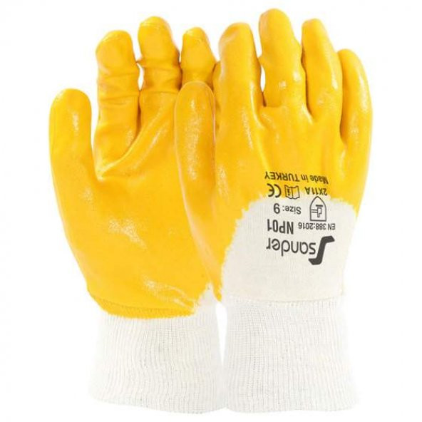 Sander NP01 Sarı Nitril Eldiven 12li Paket No:10 - 1