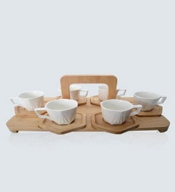 Paçi ŞNR 101292 Bambu Porselen Tepsili Kahve Fincanı 6'lı 