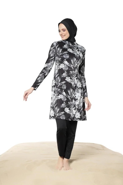 Ruko Maio 22150-3 Büyük Beden Yarım Balıkçı Yaka Lycra Tam Tesettür Mayo - Resim 2