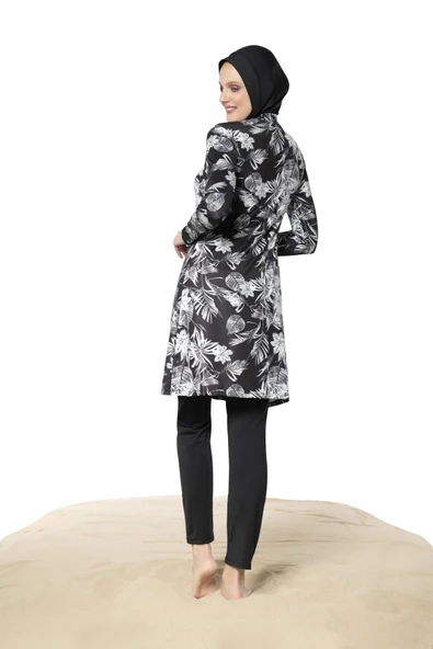 Ruko Maio 22150-3 Büyük Beden Yarım Balıkçı Yaka Lycra Tam Tesettür Mayo - Resim 3