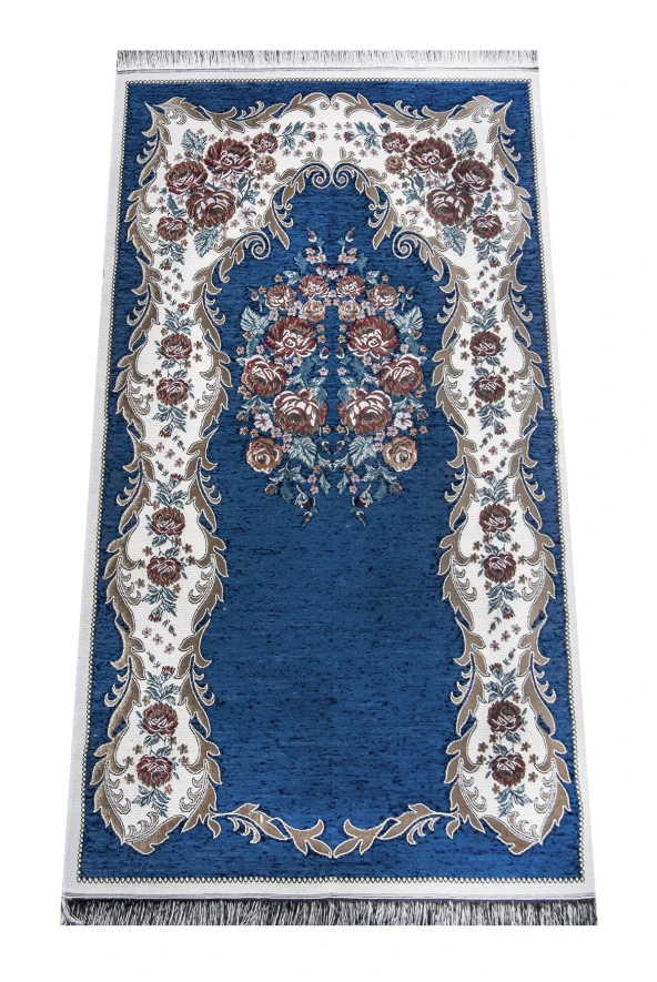 Kadife Keseli Lüks Seccade Seti - Lacivert Renk - Resim 4