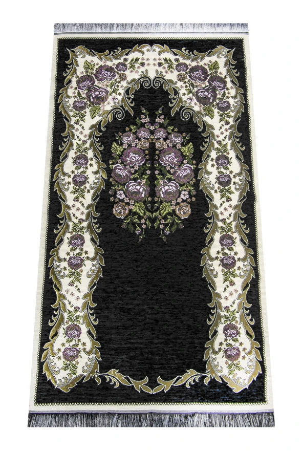 Kadife Keseli Lüks Seccade Seti - Siyah Renk - Resim 4