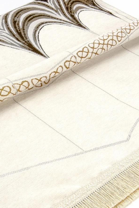 Ultra Lüks Sarkıt Kabe Örtüsü Modelli Krem Şönil Seccade 12 - Resim 3