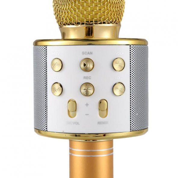 Karaoke Mikrofon Bluetooth Hoparlör Usb Sd Kart ve Aux Girişli - Gold - 5
