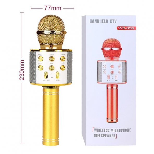 Karaoke Mikrofon Bluetooth Hoparlör Usb Sd Kart ve Aux Girişli - Gold - 8