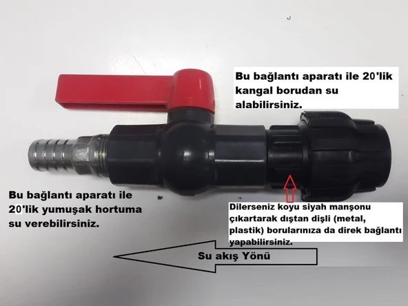 PVC İçten Dişli ve 20'lik Kangal Boru Uyumlu 3/4 inç Küresel Vana, Tarla Sulama