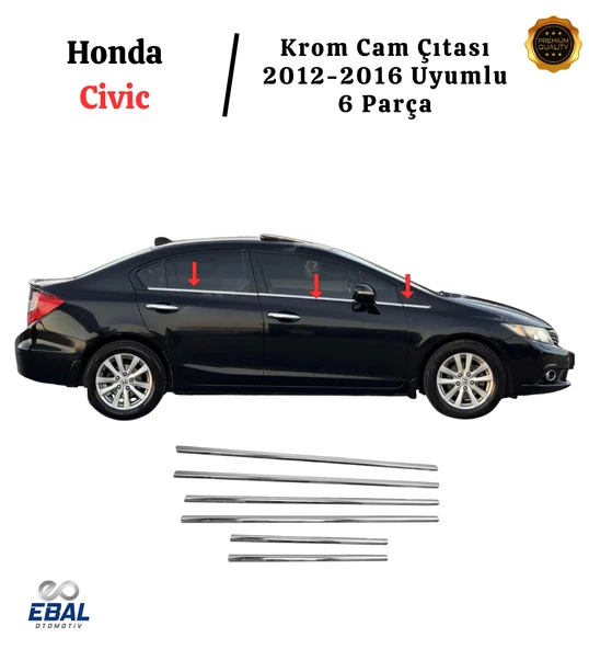 Honda Civic Krom Cam Çıtası 6 Parça 2012-2016 P. Çelik ürün görseli 1