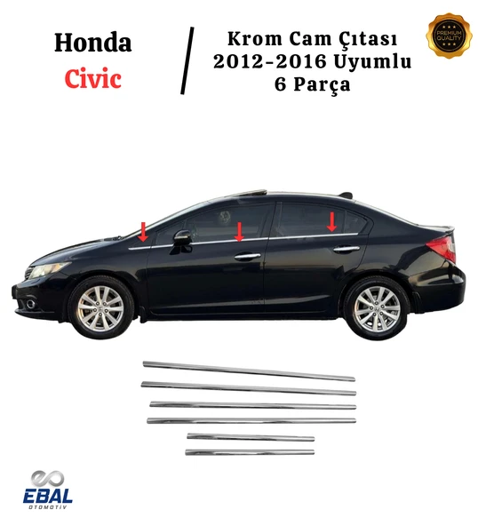Honda Civic Krom Cam Çıtası 6 Parça 2012-2016 P. Çelik - Resim 2