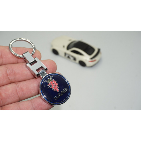 DK Saab Logo Mavi Metal Çift Yön Anahtarlık