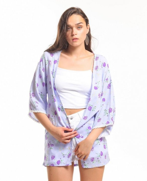 Lila kısa kimono