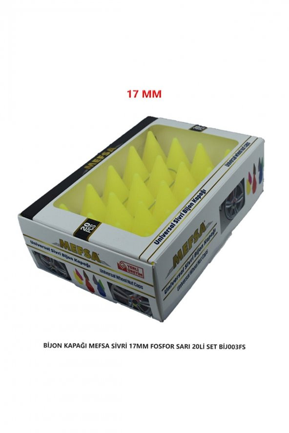 Bijon Kapağı Sivri 17 Mm Fosfor Sarı 20li Set A Kalite - 3