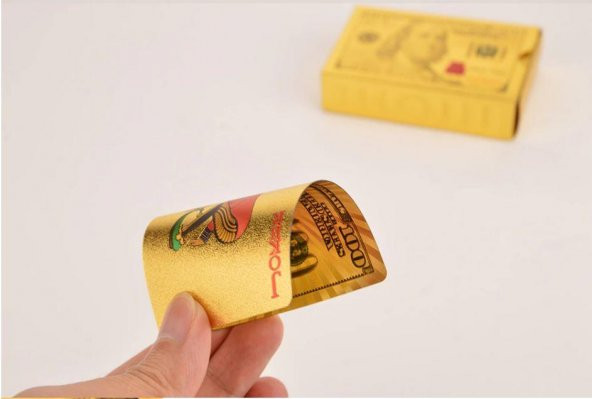 İskambil Kağıdı Dolar Poker Oyun Kartları Su Geçirmez Plastik Altın Folyo Havuz oyun kartı - Resim 2