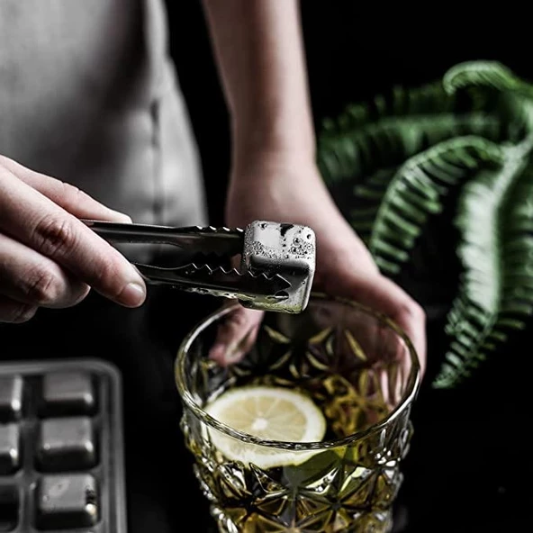 Perlotus 2'li Çelik Metal Viski Taşı Soğutma Buz Küpü Hediye Paketli - 7
