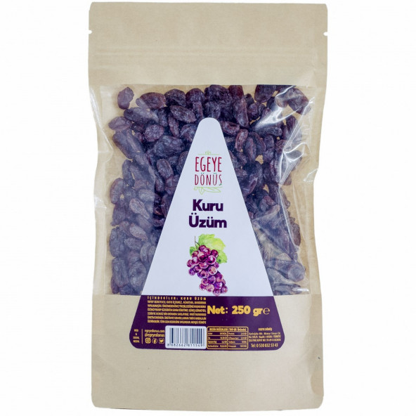 Ayıklanmış Yıkanmış Siyah Çekirdeksiz Kuru Üzüm - 250 Gr. (Koruyucu İçermez)