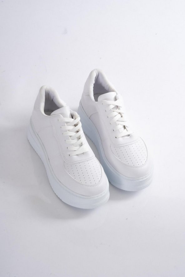 Bayan Beyaz Yüksek Taban Renk Detaylı Sneaker