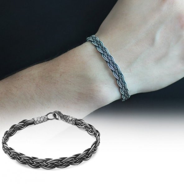 Nipora El İşçiliği Özel Tasarım 1000 Ayar Gümüş Kazaz Erkek Bileklik - 2