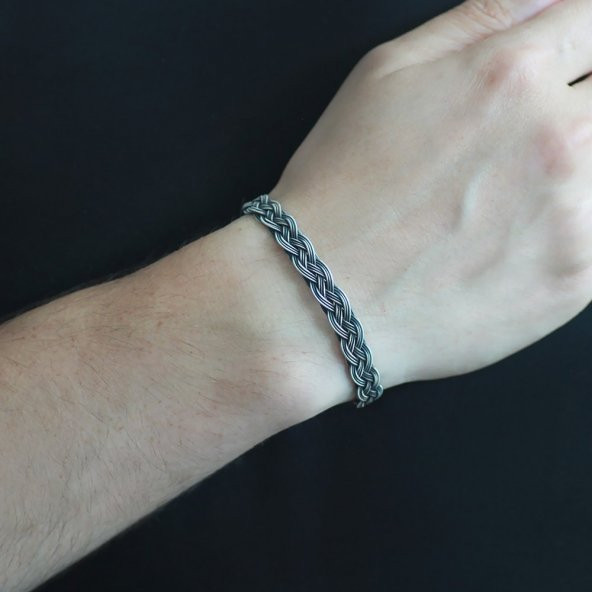 Nipora El İşçiliği Özel Tasarım 1000 Ayar Gümüş Kazaz Erkek Bileklik - 3