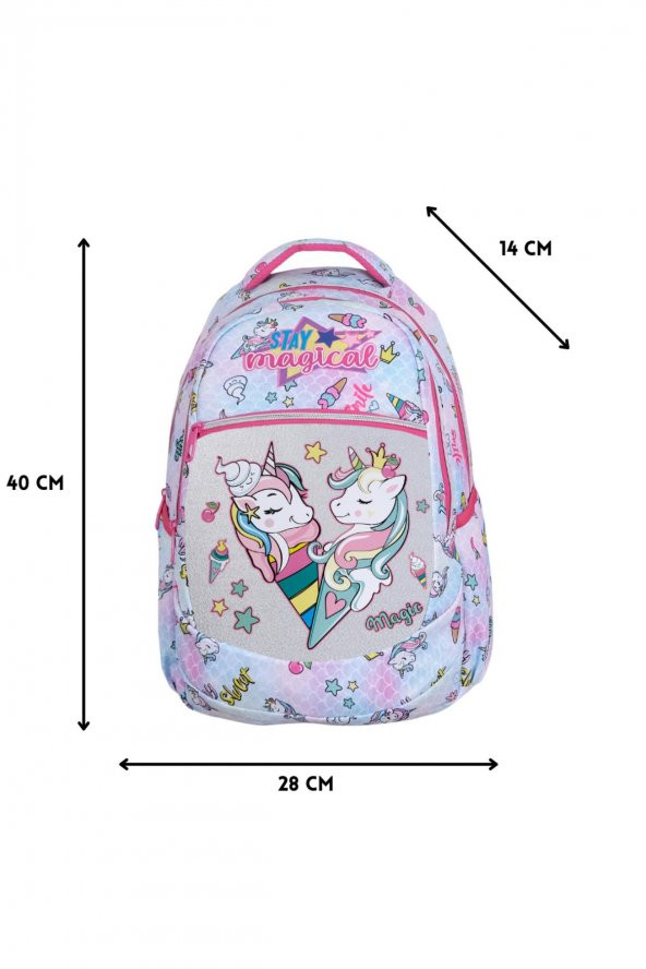 3lü Okul Seti, Mavi Unicorn Desenli İlkokul Çantası + Beslenme Çantası + Kalemlik - 5
