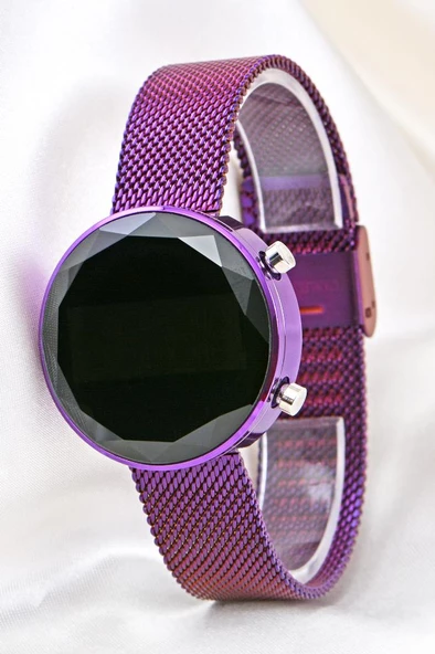 Pinkoli Kesme Cam Kadın Mor Hasır Dijital Led Kol Saati ST-304126 - 4