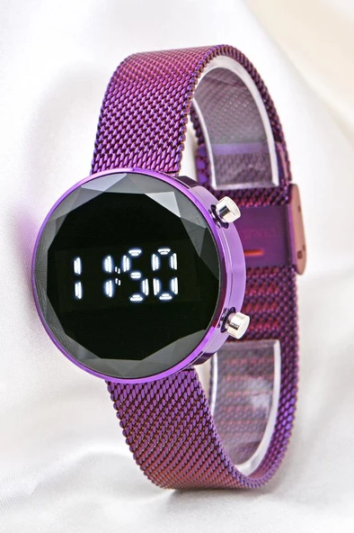 Pinkoli Kesme Cam Kadın Mor Hasır Dijital Led Kol Saati ST-304126 - 5