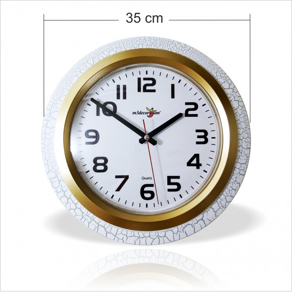 Çatlatma Beyaz Çerçeve 35 cm Okunaklı Kadran Bombe Camlı Duvar Sati - 5