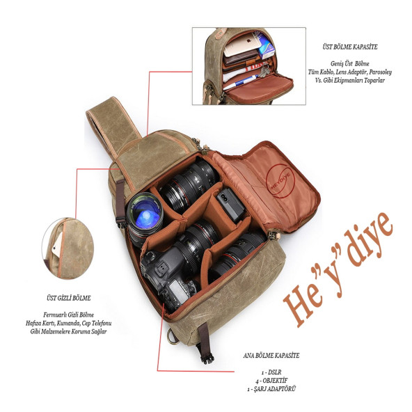 Heydiye Canon ve Nikon Camera Slr Dslr Fotoğraf Makinesi Çantası - 4