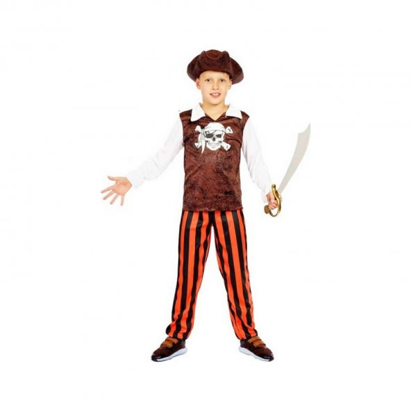 Şapkalı Erkek Korsan Kostümü 4-6 Yaş 110 cm
