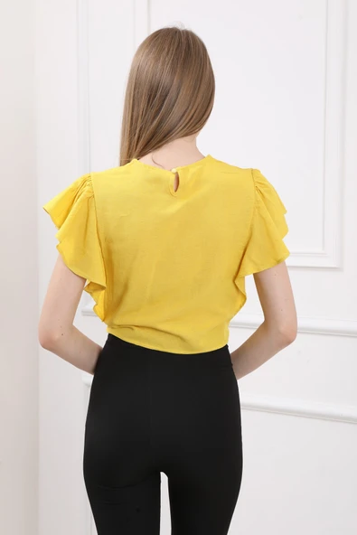 For Angels Kadın Yanı Fırfırlı Bağlamalı Bluz 22133 - Resim 6