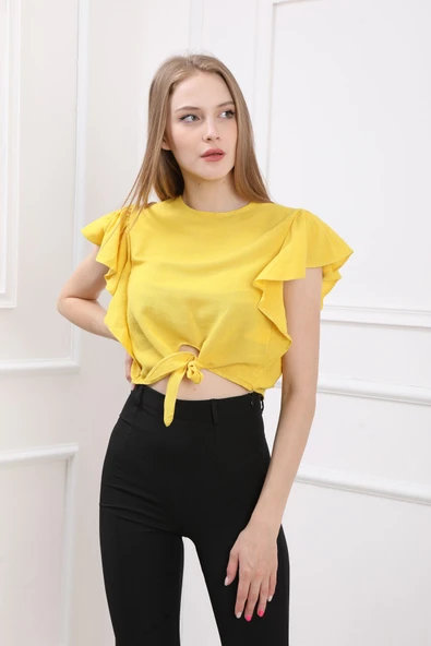 For Angels Kadın Yanı Fırfırlı Bağlamalı Bluz 22133 - Resim 2