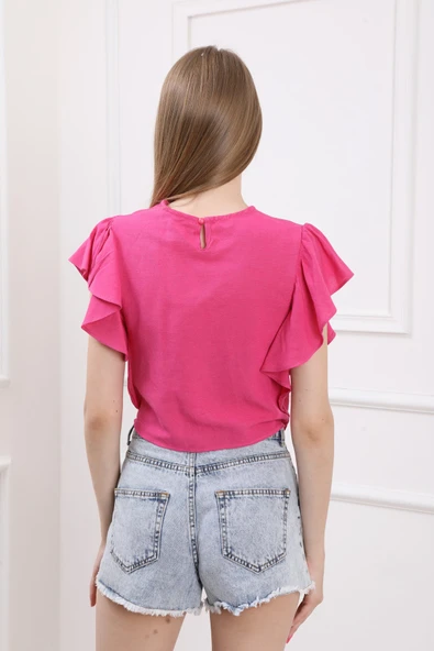 For Angels Kadın Yanı Fırfırlı Bağlamalı Bluz 22133 - Resim 10