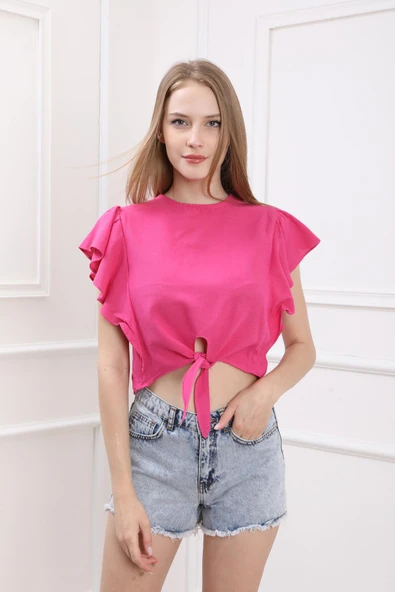 For Angels Kadın Yanı Fırfırlı Bağlamalı Bluz 22133 - Resim 7