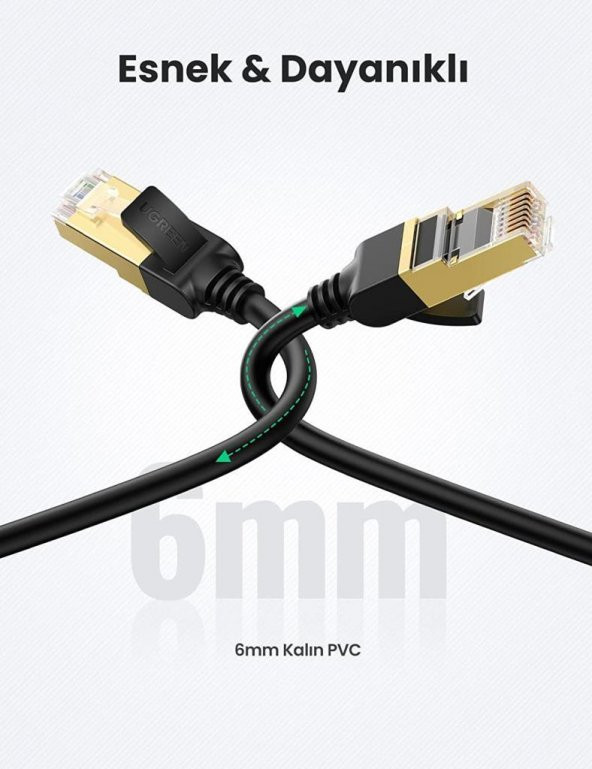 UGREEN Cat7 Esnek Ethernet Kablosu Altın Kaplama 10Gbps 60 - Resim 5